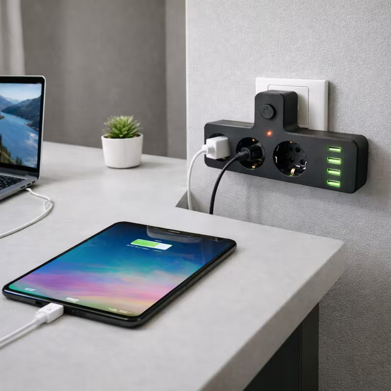 6’sı 1 Arada Akıllı Priz | 3 Soket + USB Girişli Şarj Ünitesi