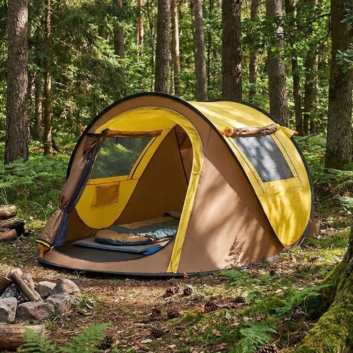 BUFFER 2 Kişilik Vagon Tipi Yarı Otomatik Kamp Çadırı – Çift Kapılı, Çift Pencereli, Hafif Taşınabilir Outdoor Doğa Çadırı 220x120x90 cm