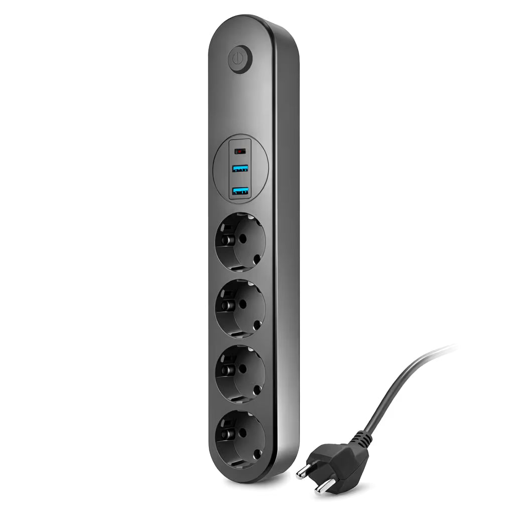 4’lü Akım Korumalı Priz 2500W 10A | 2 USB + Type-C Hızlı Şarjlı Uzatma Kablosu 2m (Çoklu Şarj İstasyonu)