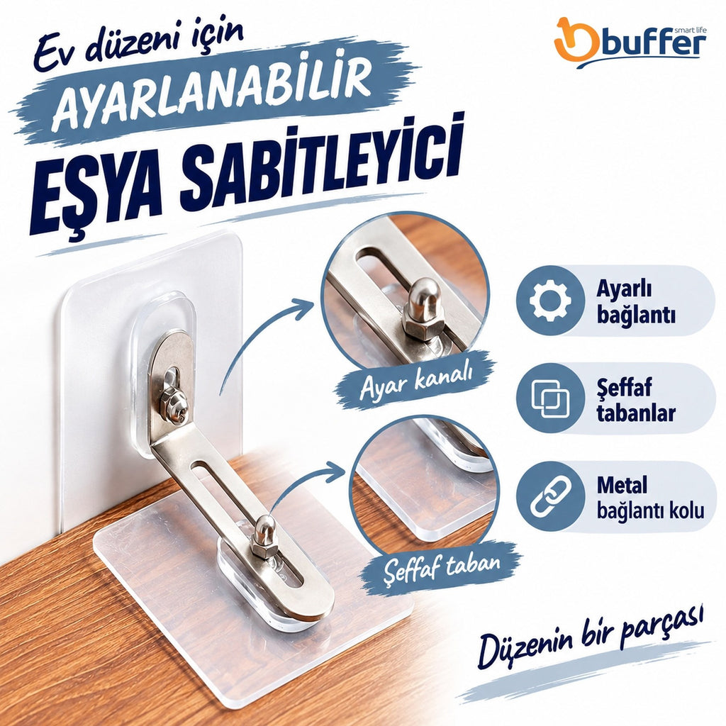 Deprem İçin Ultra Dayanıklı Çivisiz Duvarı Delmeden Ayarlanabilir Eşya Sabitleyici Aparat