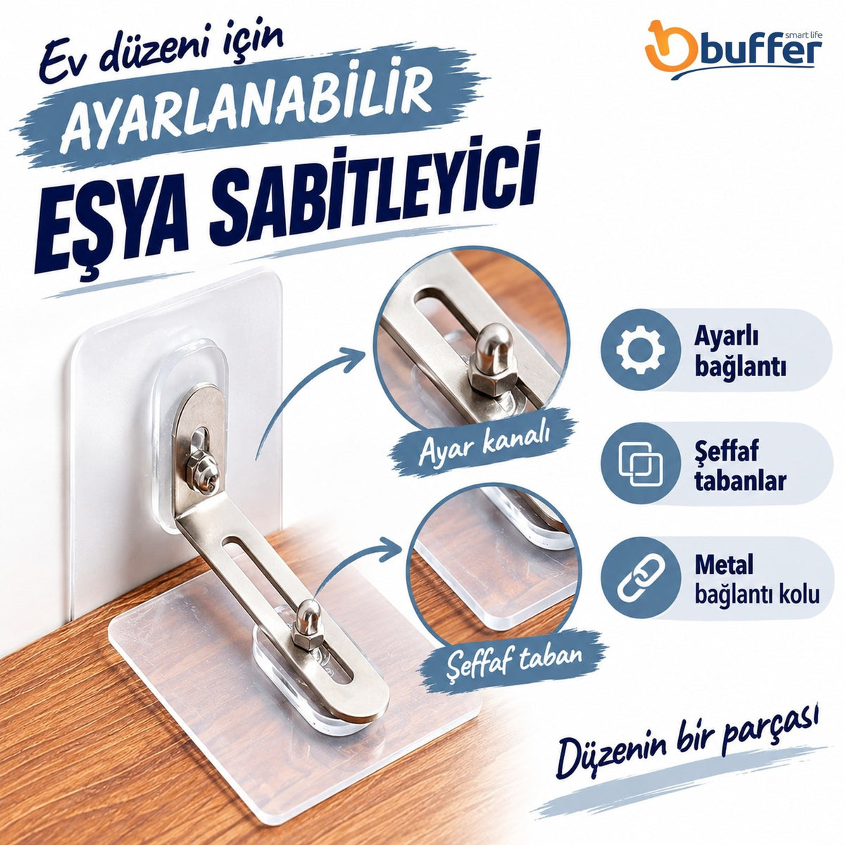 Deprem İçin Ultra Dayanıklı Çivisiz Duvarı Delmeden Ayarlanabilir Eşya Sabitleyici Aparat