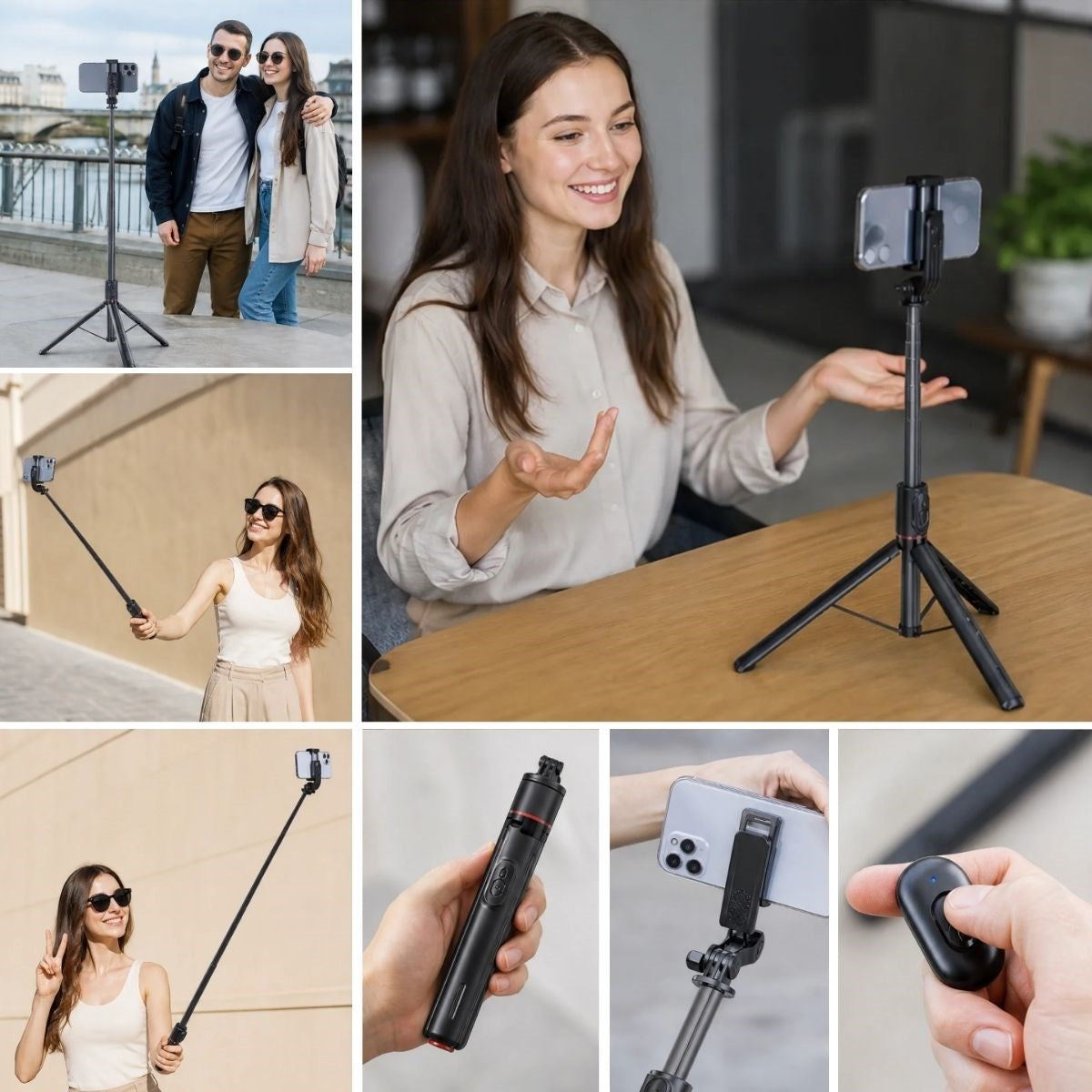 BUFFER 130 cm Uzayabilen Manyetik Kumandalı Tripod ve Ayarlanabilir Telefon Tutuculu, Alüminyum Gövdeli Selfie Çubuğu