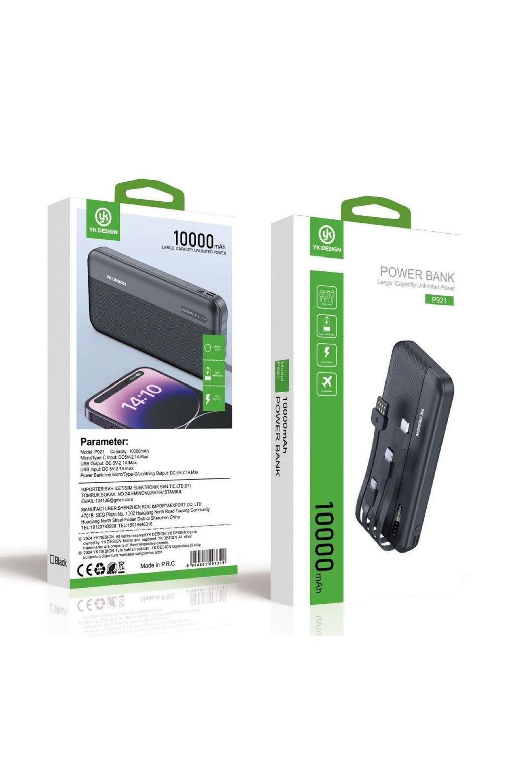10000 mAh Micro Type-C USB Lightning 4 Kablolu Hızlı Kablosuz Şarj Powerbank