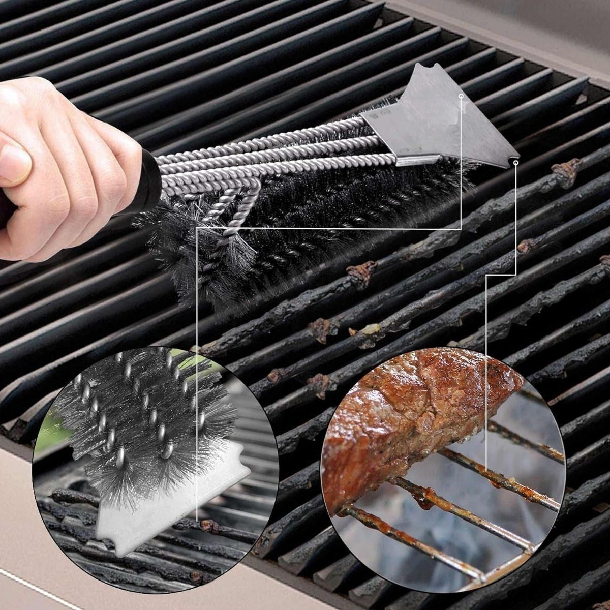 Mangal Izgara Temizleme Fırçası – Paslanmaz Çelik Telli, Uzun Saplı Grill Temizlik Aparatı Mangal Temizlik Fırçası