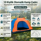10 Kişilik Otomatik Kurulum Kamp Çadırı – Outdoor , Suya Dayanıklı Hızlı Kurulum Piknik ve Doğa İçin Geniş Aile Çadırı 300x300x170 cm