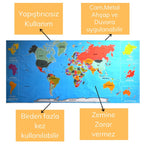 Renkli Atlas Dünya Haritası Manyetik Yapıştırıcı Gerektirmeyen Duvar Stickerı 118 CM * 56 CM