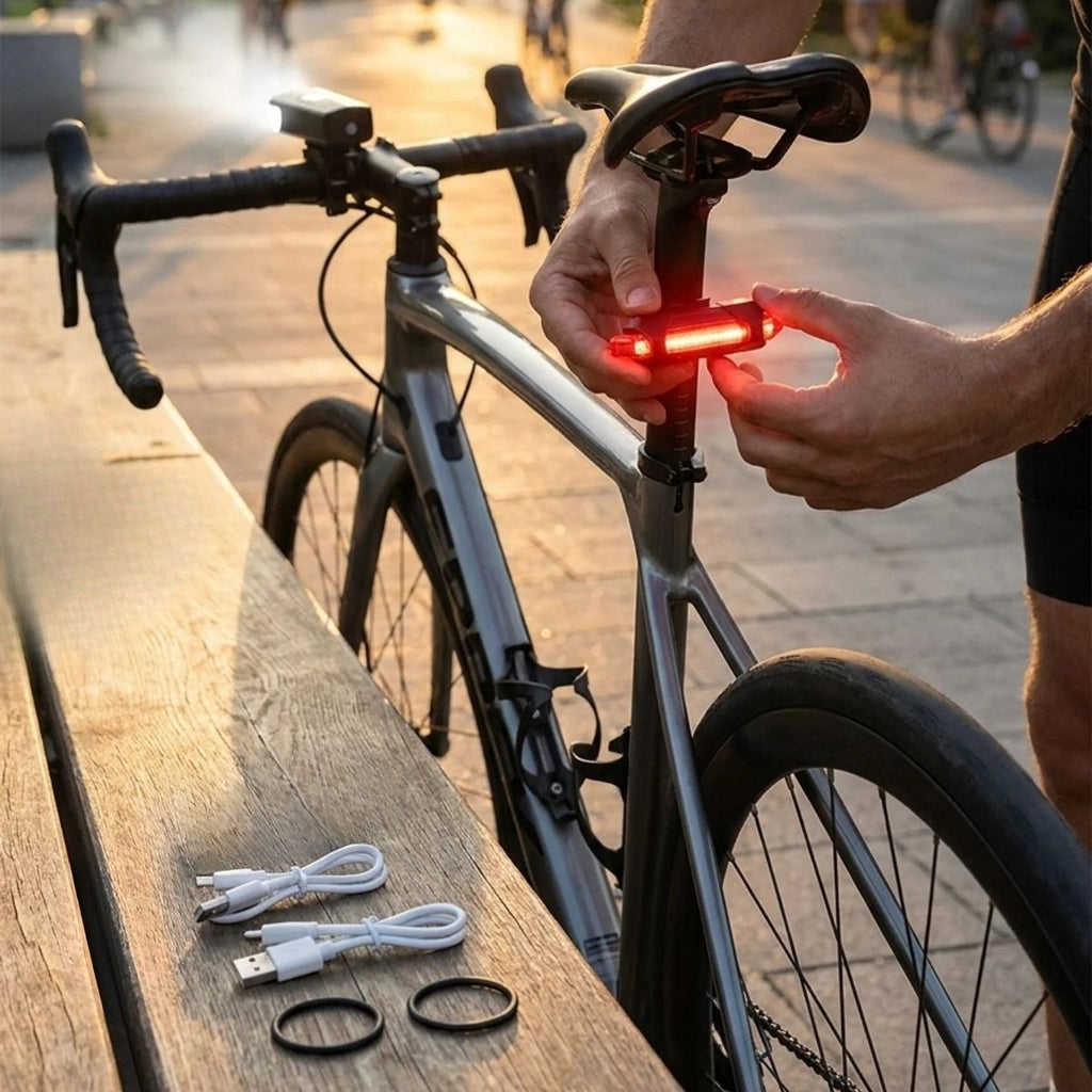 BUFFER Bisiklet Işık Seti – USB Şarjlı LED Ön Far + Arka Stop Lambası, Su Geçirmez Bisiklet Aydınlatma Seti