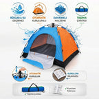 8 Kişilik Otomatik Kurulum Kamp Çadırı – Outdoor , Suya Dayanıklı Hızlı Kurulum Piknik ve Doğa İçin Geniş Aile Çadırı 250x250x165 cm