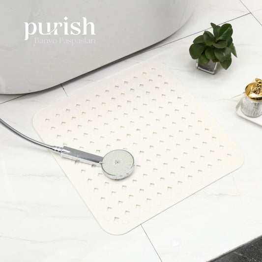 Banyo Paspası, Duş ve Banyo İçin Paspas, Vantuzlu Kaydırmaz, Su Drenajlı, Masaj Noktalı Beyaz Paspas 53x53cm paspas fiyatları