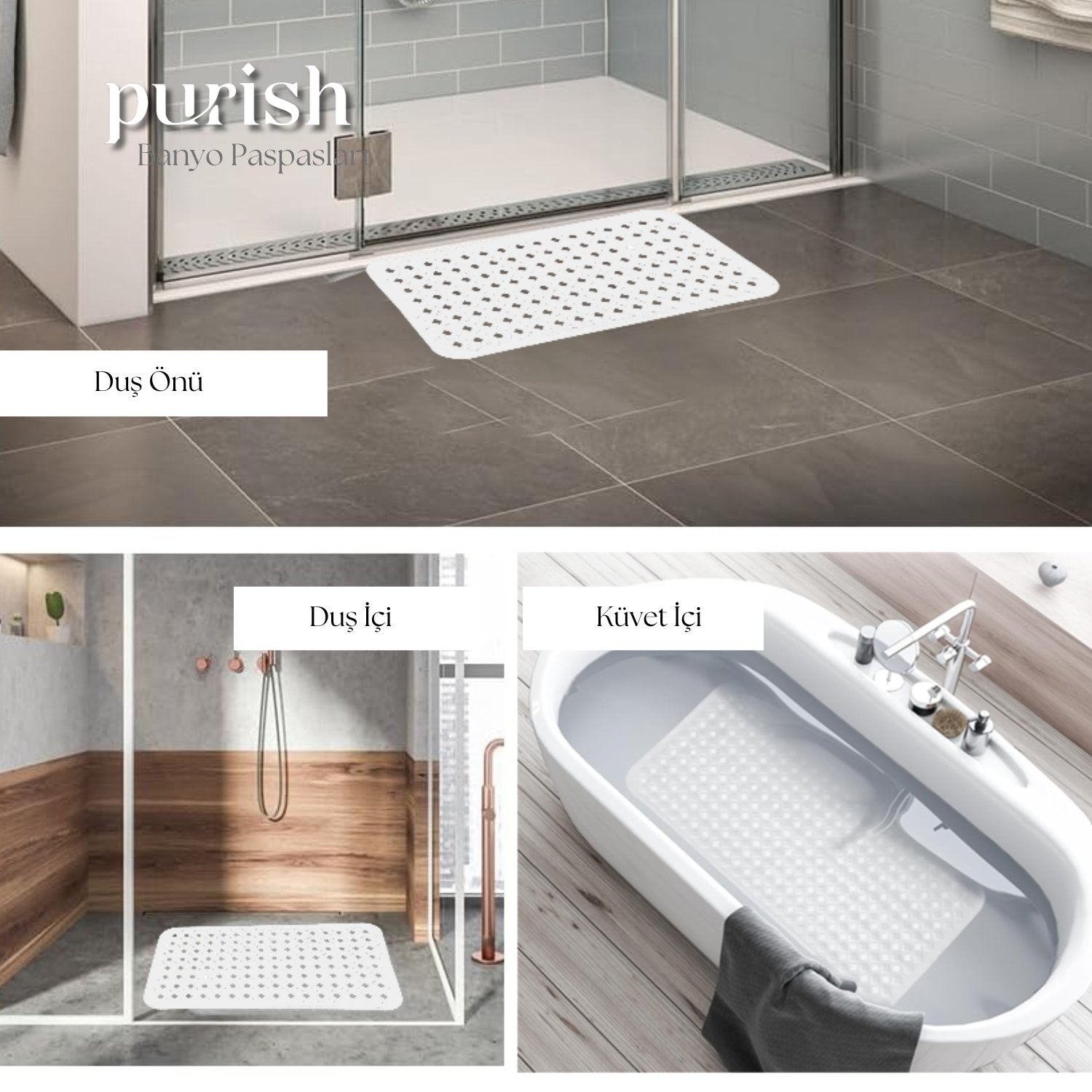 Duş ve Banyo İçin Kaydırmaz, Masajlı, Drenajlı Beyaz Paspas - Herseyben.de