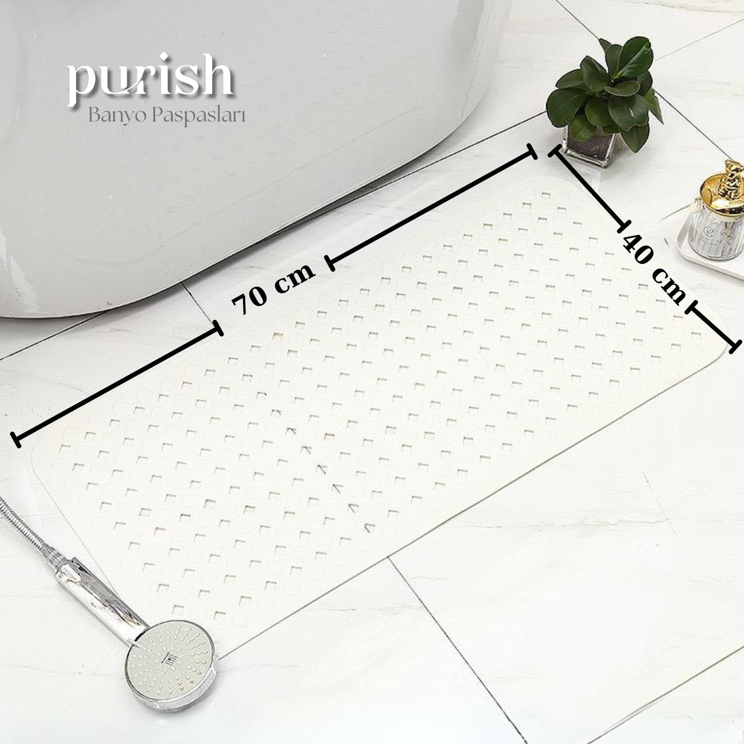 Duş ve Banyo İçin Kaydırmaz, Masajlı, Drenajlı Beyaz Paspas - Herseyben.de