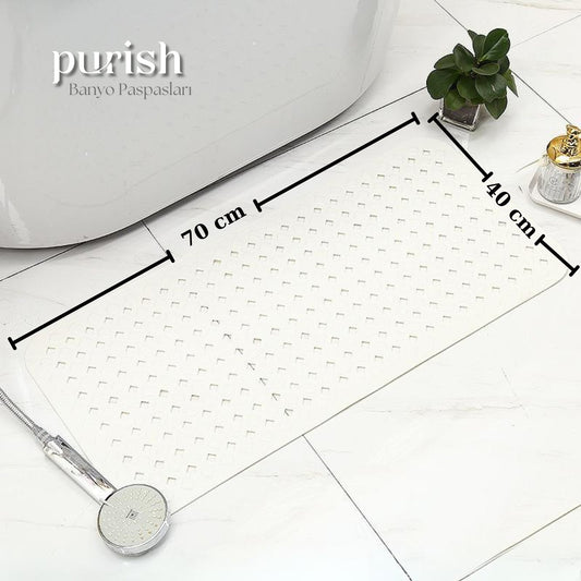 Banyo Paspası, Duş ve Banyo İçin Paspas, Vantuzlu Kaydırmaz, Su Drenajlı, Masaj Noktalı Beyaz Paspas 53x53cm