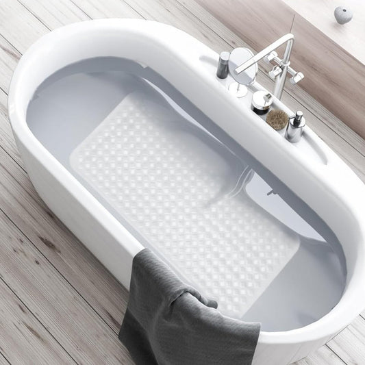 Banyo Paspası, Duş ve Banyo İçin Paspas, Vantuzlu Kaydırmaz, Su Drenajlı, Masaj Noktalı Beyaz Paspas 53x53cm