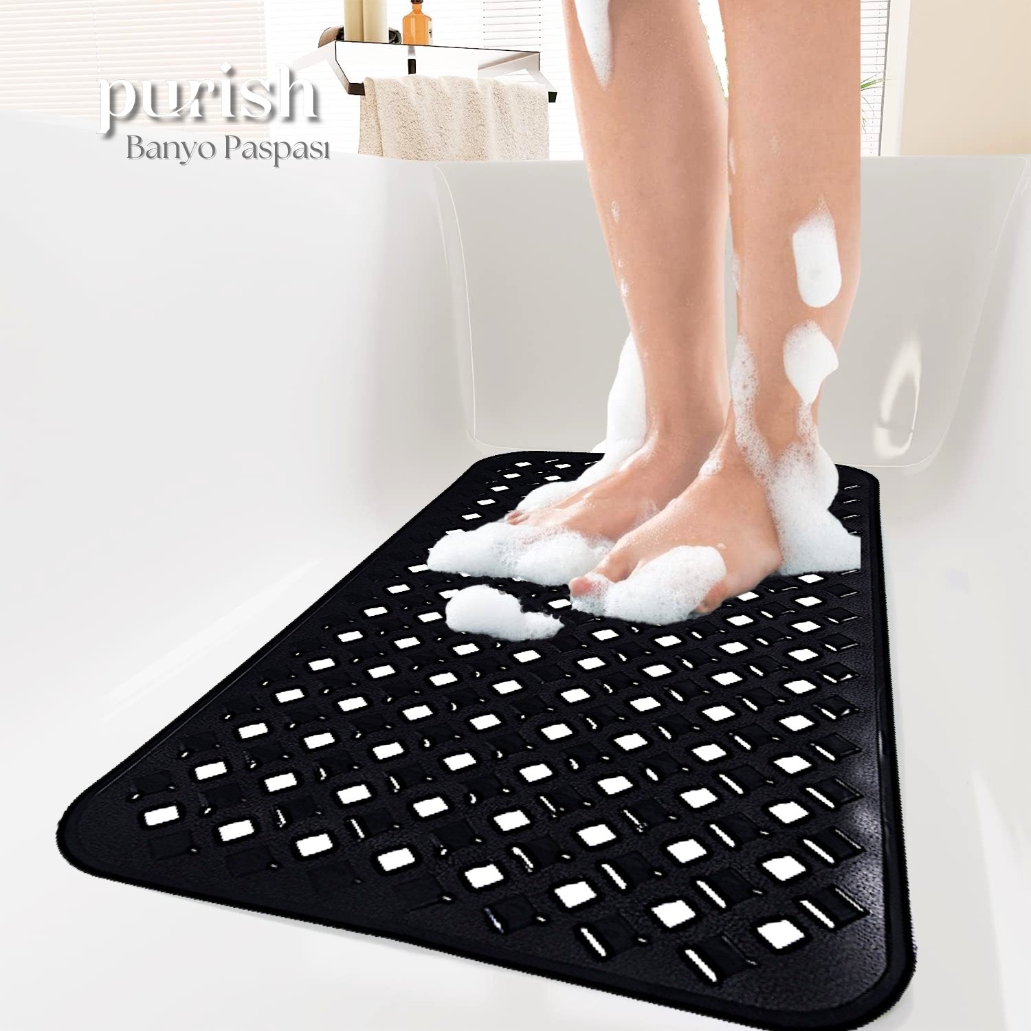 Banyo İçin Kaydırmaz, Masajlı, Drenajlı Dikdörtgen Paspas - Herseyben.de