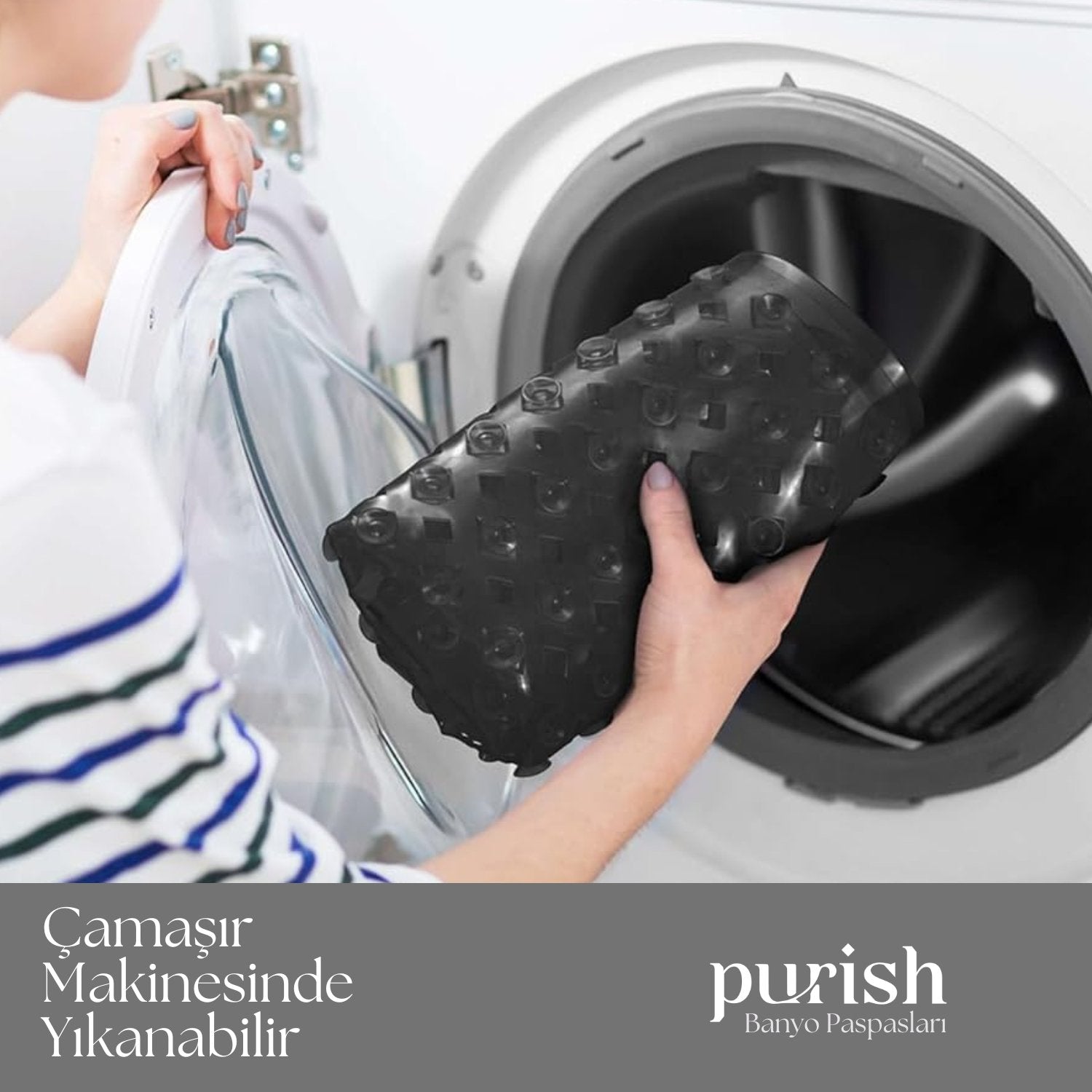 Banyo Paspası, Duş ve Banyo İçin Paspas, Vantuzlu Kaydırmaz, Su Drenajlı, Masaj Noktalı Siyah Paspas 79x39 cm - Herseyben.de