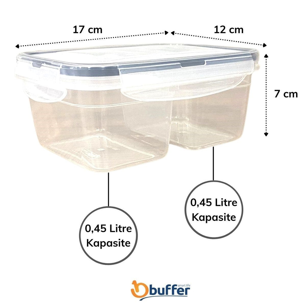 BUFFER 2 Bölmeli 0,45+0,45 Litre Kilitli Kapaklı Erzak Saklama Kabı LC-524