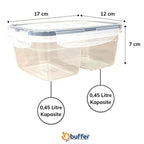 BUFFER 2 Bölmeli 0,45+0,45 Litre Kilitli Kapaklı Erzak Saklama Kabı LC-524