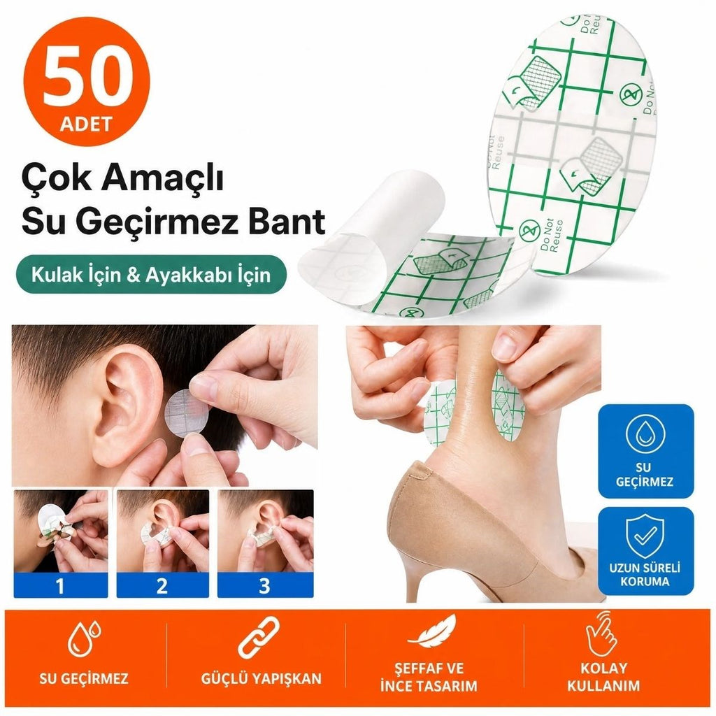 50 Adet Su Geçirmez Kulak Bandı ve Ayakkabı Vurma Önleyici Bant Seti, Çok Amaçlı Koruyucu Yapışkan Bant
