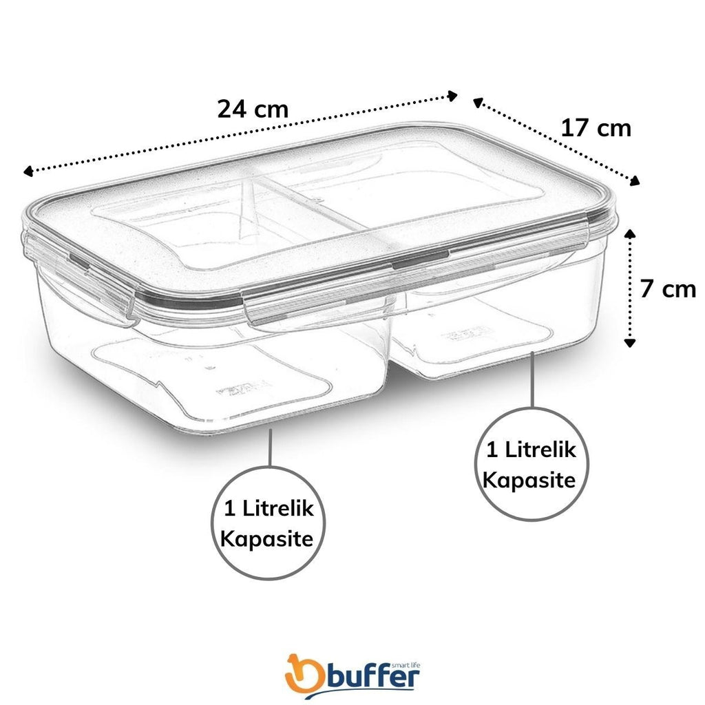 BUFFER 2 Bölmeli 1+1 Litre Kilitli Kapaklı Erzak Saklama Kabı LC-525