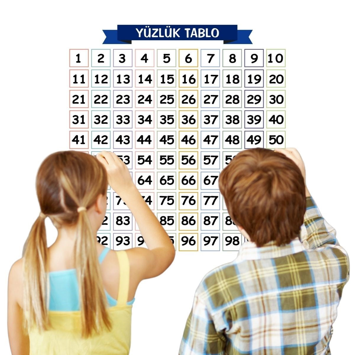 BUFFER Matematik Öğreten Yüzlük Tablo Duvarda İz Bırakmaz Akıllı Kağıt Yapışkansız Statik  60x60 cm