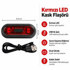 USB Şarjlı Kırmızı LED Kask Flaşörü, Açma Kapama Düğmeli Siyah Oval Gövde, USB Kablolu 8,8 x 3,7 cm Kask Aydınlatma Işığı