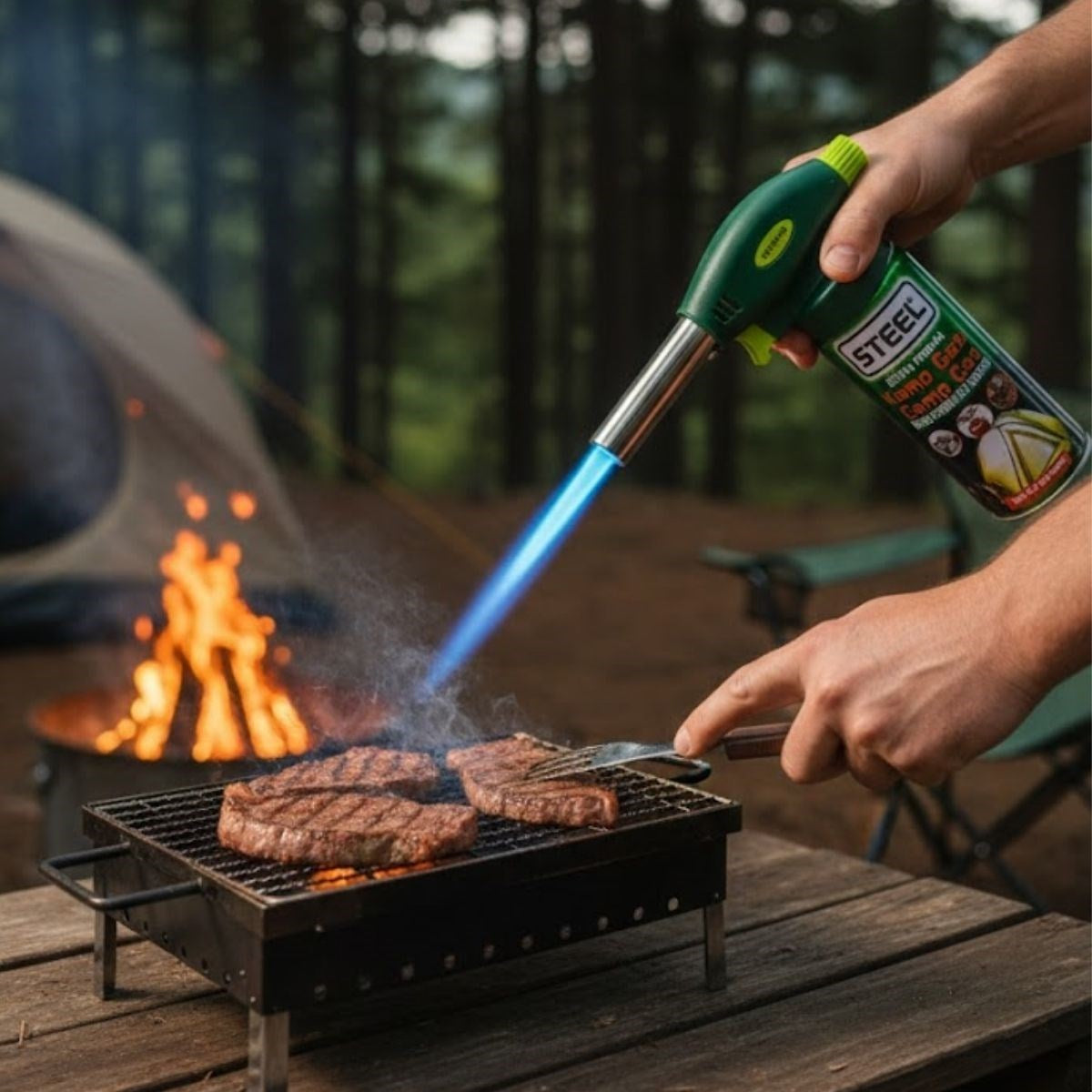 BUFFER Outdoor Kamp, Piknik ve Tamir İşleri İçin Kamp Gazı Seti – Taşınabilir Pürmüz Alev Tabancası ve Yüksek Performanslı Gaz Kartuşu