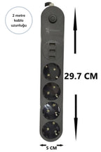 4lü Siyah Anahtarlı 3 USB Li Akım Korumalı Topraklı Çocuk Korumalı Grup Priz 2 Metre