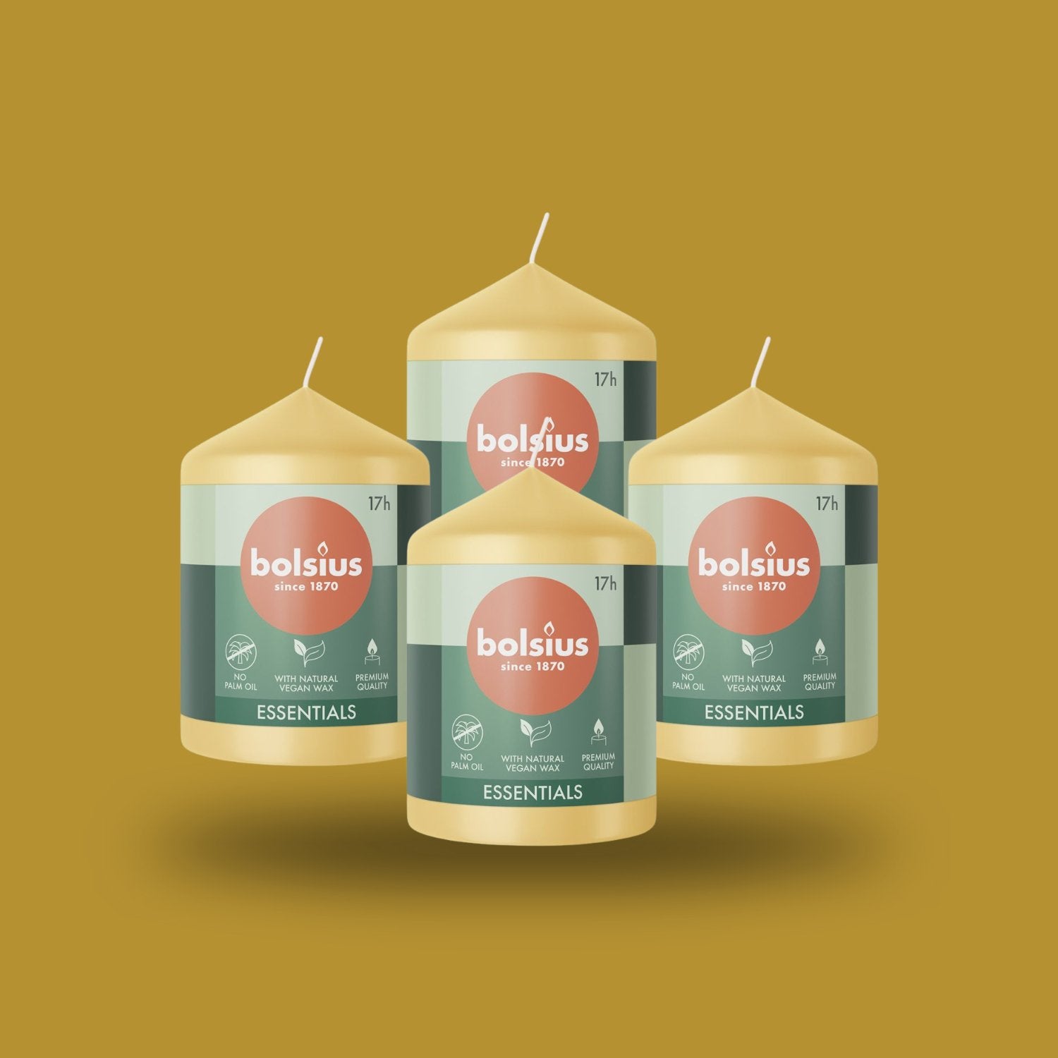 Bolsius Essential Blok Sütun Mum - Silindir Şeklinde - 4’lü Paket - Herbiri 17 Saat Yanma Süresi  - Ev Dekorasyonu - Kokusuz - Doğal Vegan Özler -  8cm/6cm - Herseyben.de