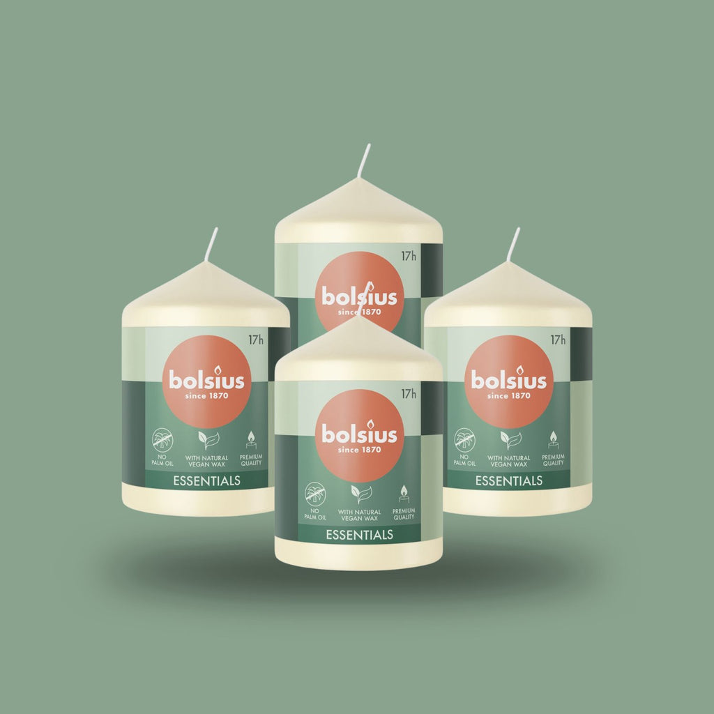 Bolsius Essential Blok Sütun Mum - Silindir Şeklinde - 4’lü Paket - Herbiri 17 Saat Yanma Süresi  - Ev Dekorasyonu - Kokusuz - Doğal Vegan Özler -  8cm/6cm - Herseyben.de