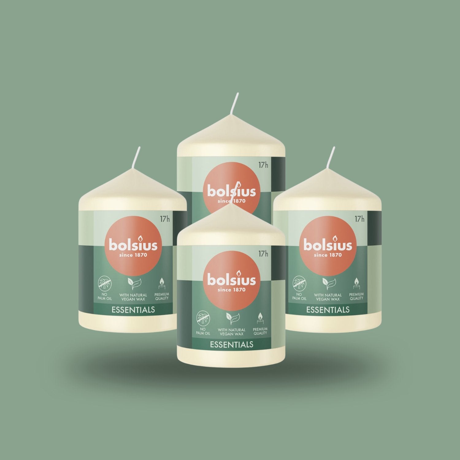 Bolsius Essential Blok Sütun Mum - Silindir Şeklinde - 4’lü Paket - Herbiri 17 Saat Yanma Süresi  - Ev Dekorasyonu - Kokusuz - Doğal Vegan Özler -  8cm/6cm - Herseyben.de