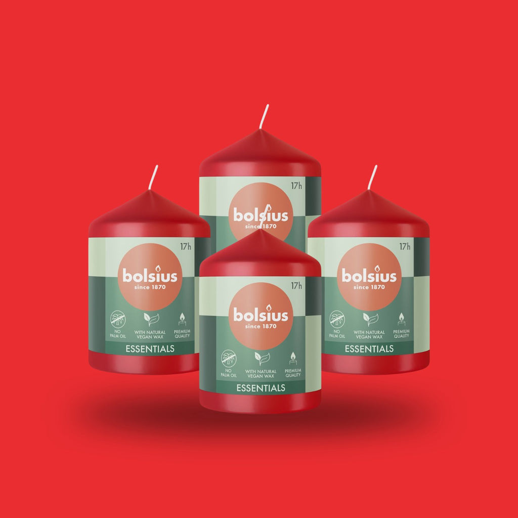 Bolsius Essential Blok Sütun Mum - Silindir Şeklinde - 4’lü Paket - Herbiri 17 Saat Yanma Süresi  - Ev Dekorasyonu - Kokusuz - Doğal Vegan Özler -  8cm/6cm - Herseyben.de
