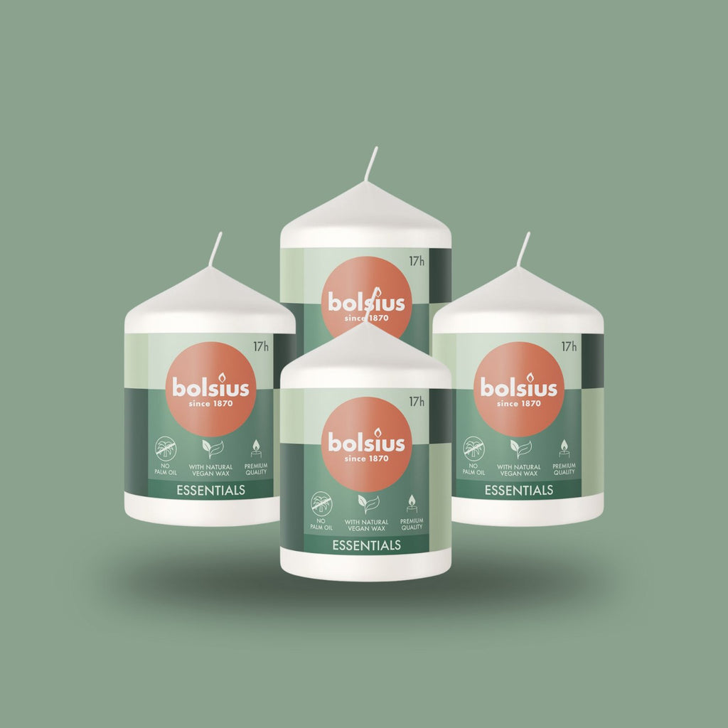Bolsius Essential Blok Sütun Mum - Silindir Şeklinde - 4’lü Paket - Herbiri 17 Saat Yanma Süresi  - Ev Dekorasyonu - Kokusuz - Doğal Vegan Özler -  8cm/6cm - Herseyben.de