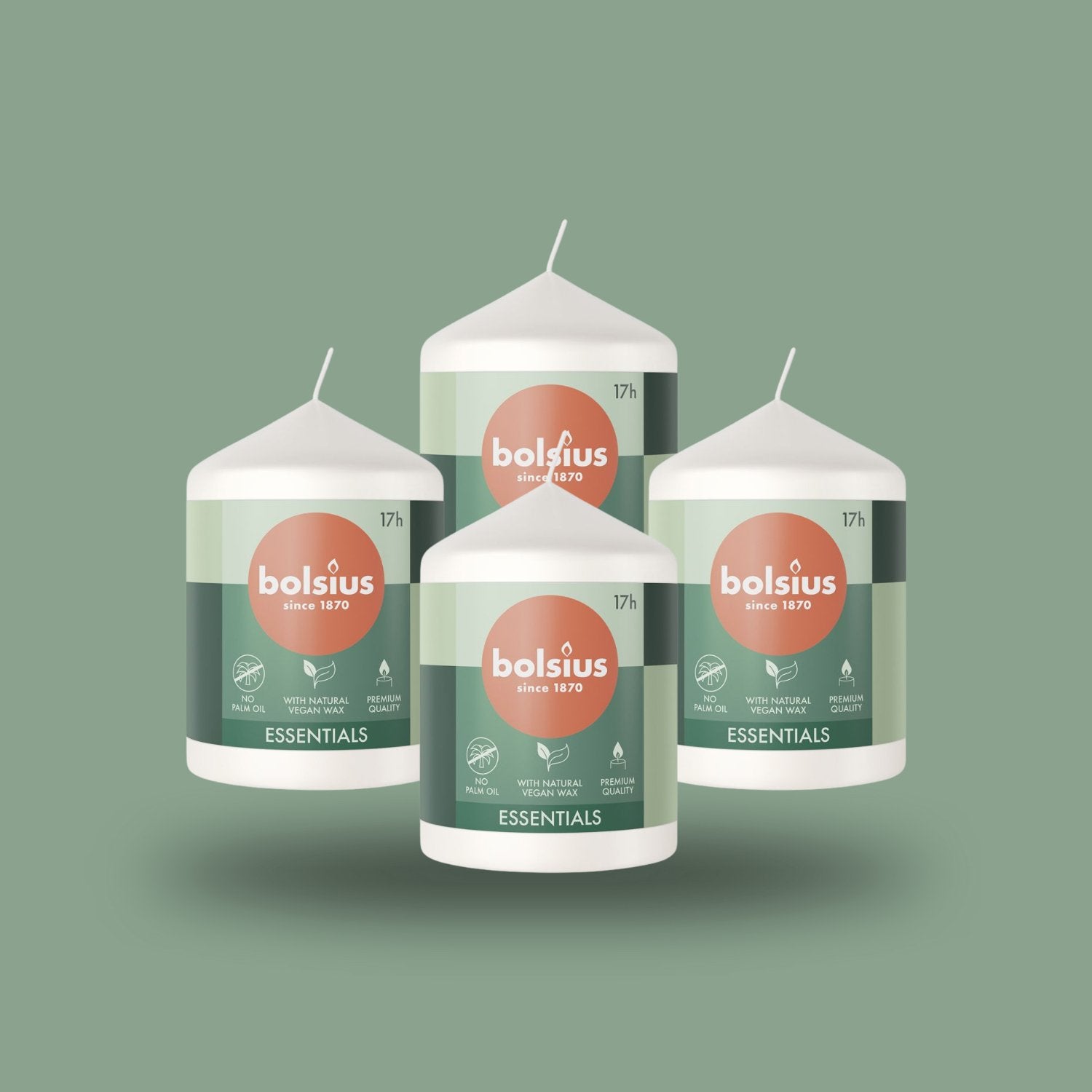 Bolsius Essential Blok Sütun Mum - Silindir Şeklinde - 4’lü Paket - Herbiri 17 Saat Yanma Süresi  - Ev Dekorasyonu - Kokusuz - Doğal Vegan Özler -  8cm/6cm - Herseyben.de