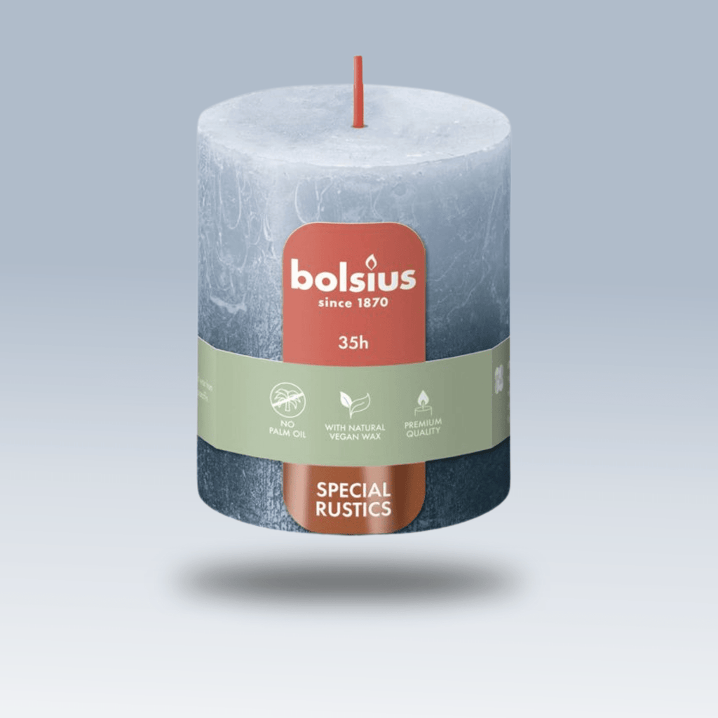 Bolsius Rustik Blok Sütun Mum - Silindir Şeklinde - Gök Mavisi ve Mavi - 35 Saat Uzun Yanma Süresi  - Ev Dekorasyonu - Kokusuz - Doğal Vegan Özler -  6,6 cm - 8 cm - Herseyben.de