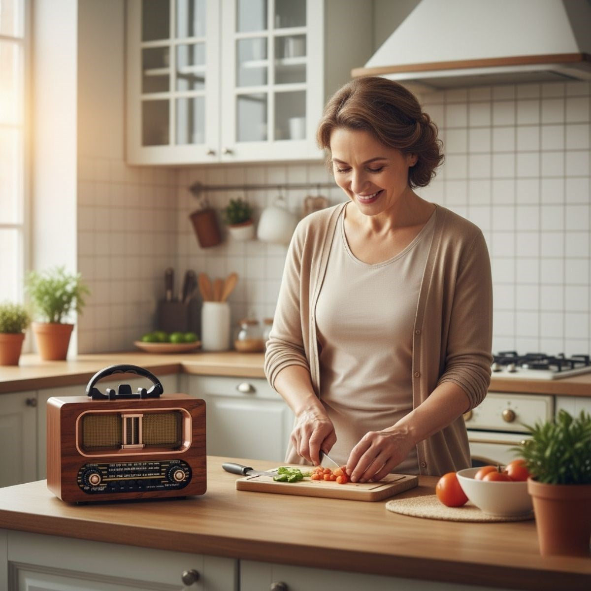 Büyük Boy Retro, Nostaljik, Ahşap Tasarım Bluetooth Hoparlörlü, Şarjlı, Taşınabilir FM/AM Destekli Radyo NS-6635