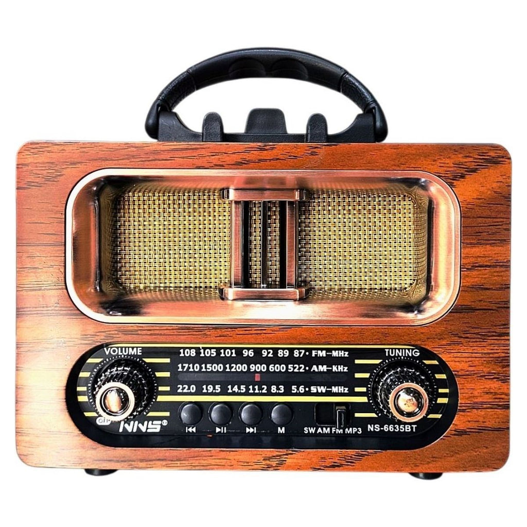 Büyük Boy Retro, Nostaljik, Ahşap Tasarım Bluetooth Hoparlörlü, Şarjlı, Taşınabilir FM/AM Destekli Radyo NS-6635