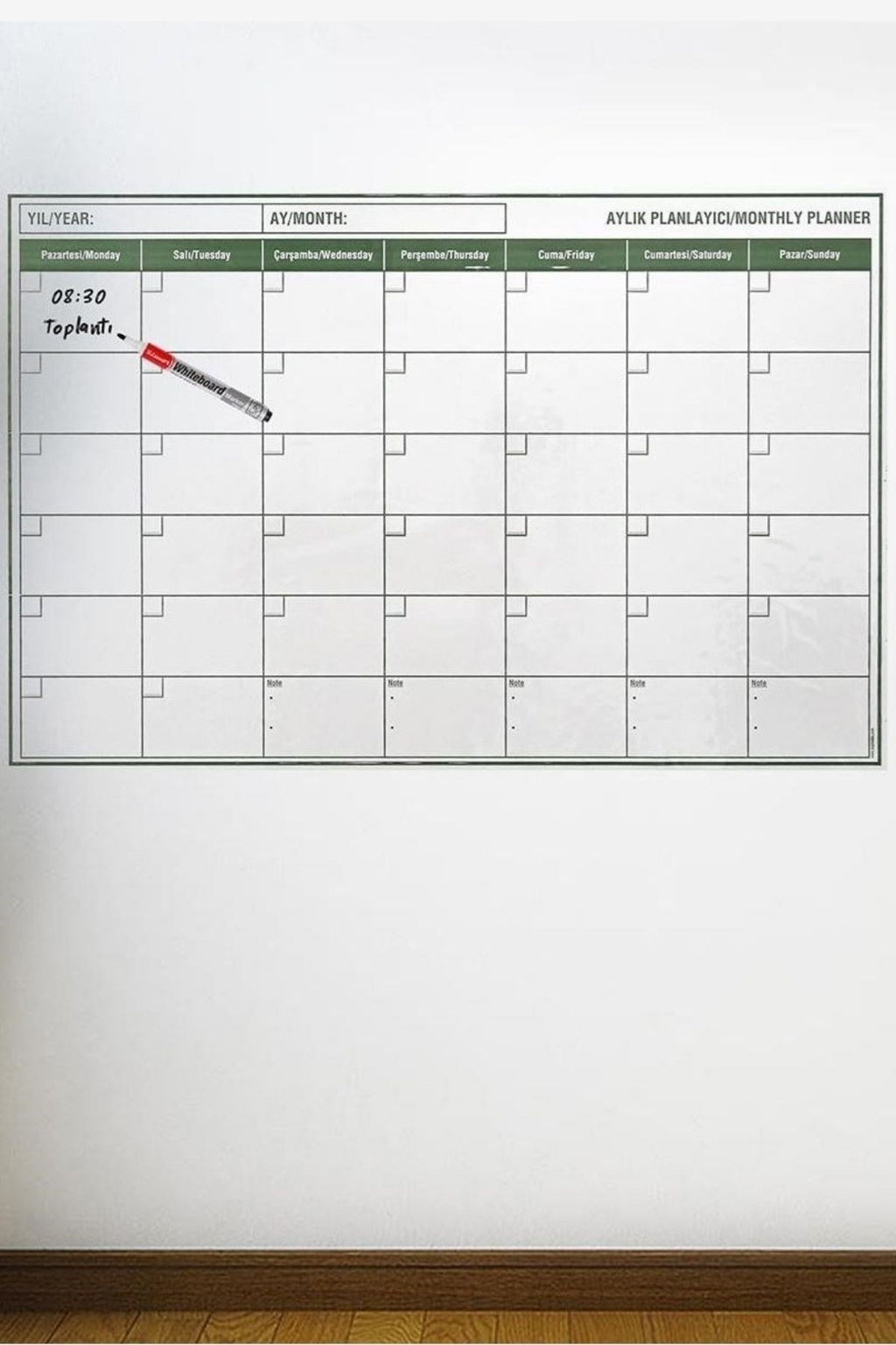BUFFER Manyetik Yapışkanlı Bir Aylık Program Planlayıcı Takvim 85x56 cm