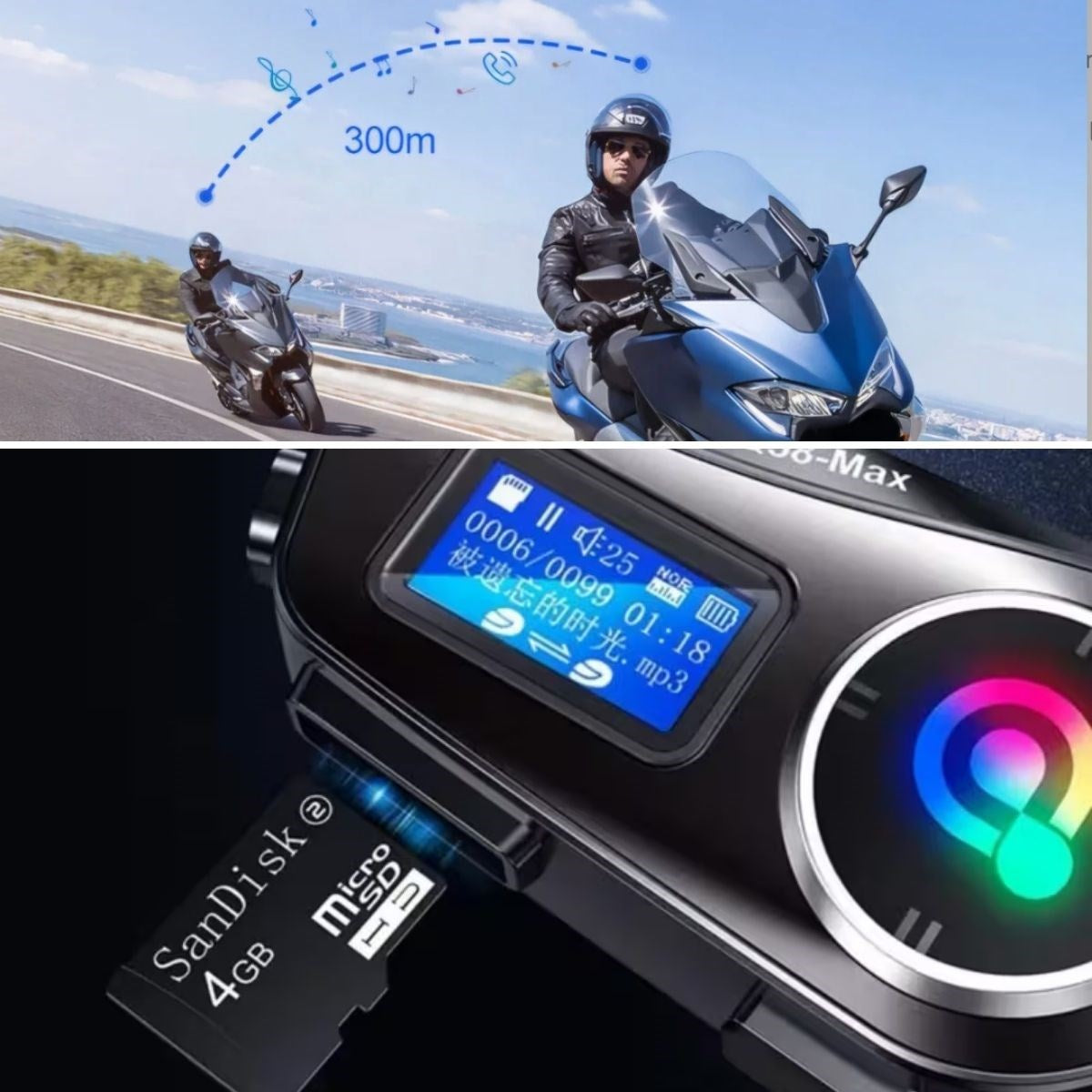 BUFFER Q58 Motorsikletler İçin Fener Özellikli SD Kart Bölümlü LCD Ekranlı Kablosuz Bluetooth Kulaklıklı – Suya Dayanıklı Kask Kulaklığı