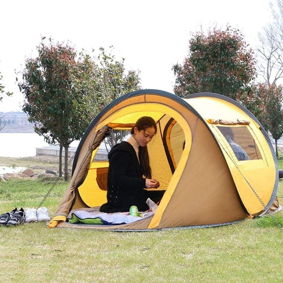 BUFFER 2 Kişilik Vagon Tipi Yarı Otomatik Kamp Çadırı – Çift Kapılı, Çift Pencereli, Hafif Taşınabilir Outdoor Doğa Çadırı 220x120x90 cm