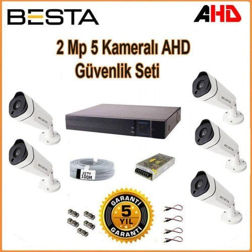 2Mp Ahd 1080P Gece Görüşlü 5 Kameralı Güvenlik Sistemi