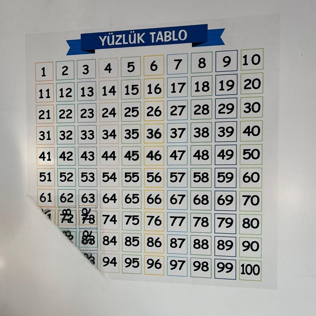 BUFFER Matematik Öğreten Yüzlük Tablo Duvarda İz Bırakmaz Akıllı Kağıt Yapışkansız Statik  60x60 cm