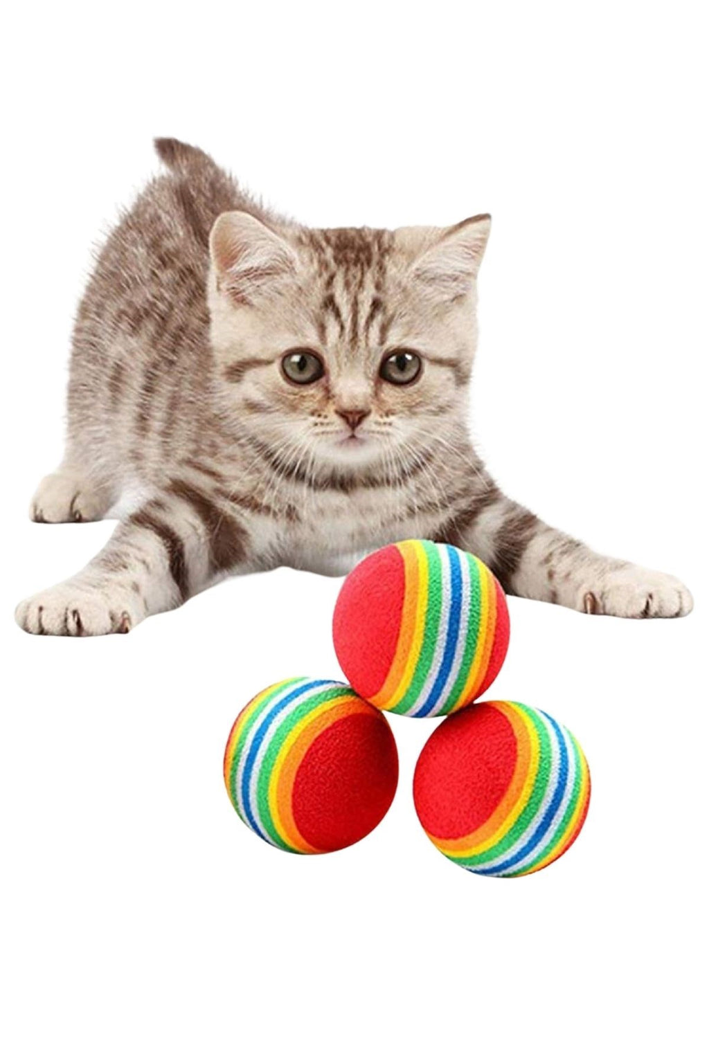 ® 3lü Gökkuşağı Sünger Kedi Köpek Çiğneme Oyun Topu 4,2 cm