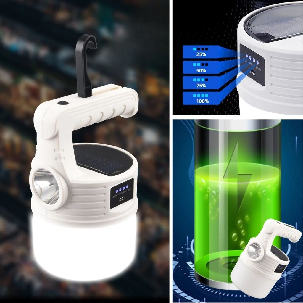 LED Güneş Enerjili Kamp Lambası–2000 Lümen Süper Parlak, 5 Aydınlatma Modlu,USB ile Şarj Edilebilir Dış Mekan,Asılabilir Torch El Feneri
