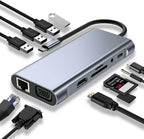 BUFFER 11 in 1 Type-C Çoklayıcı Hub HDMI 4K USB 3.0 SD TF Kart RJ45 Ethernet Dönüştürücü Adaptör