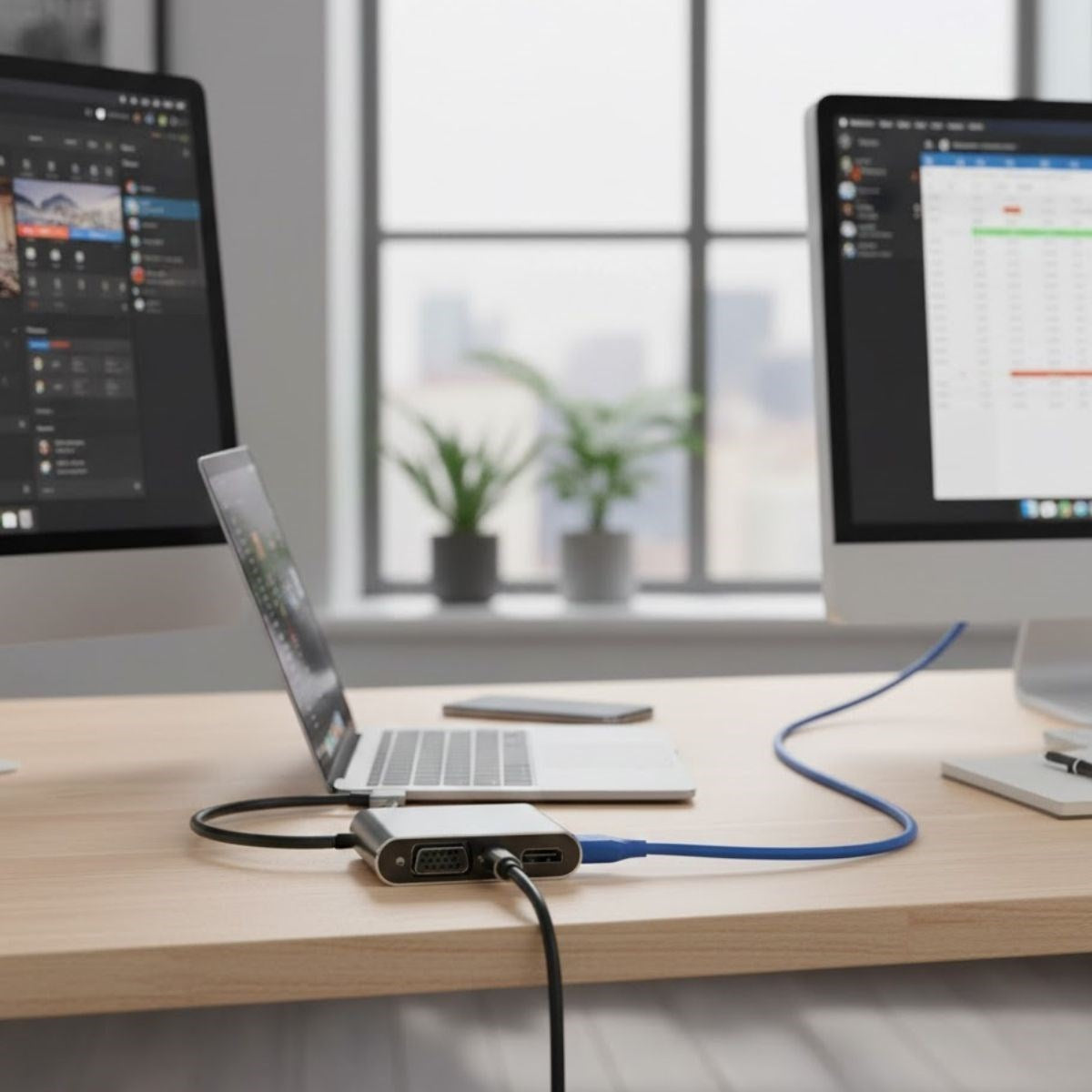 4’ü 1 Arada Type-C to Hub Dönüştürücü Adaptör – 4K Ultra HD HDMI & VGA Görüntü Aktarımı, PD Hızlı Şarj Destekli, USB Çoklayıcı