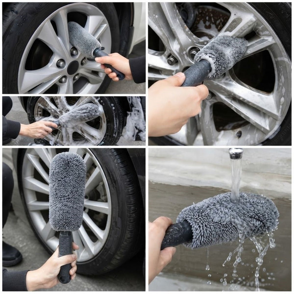 Mikrofiber Jant Temizleme Fırçası Yumuşak Çizmez Saplı Araba Motosiklet Lastik Yıkama Bakım Süngeri