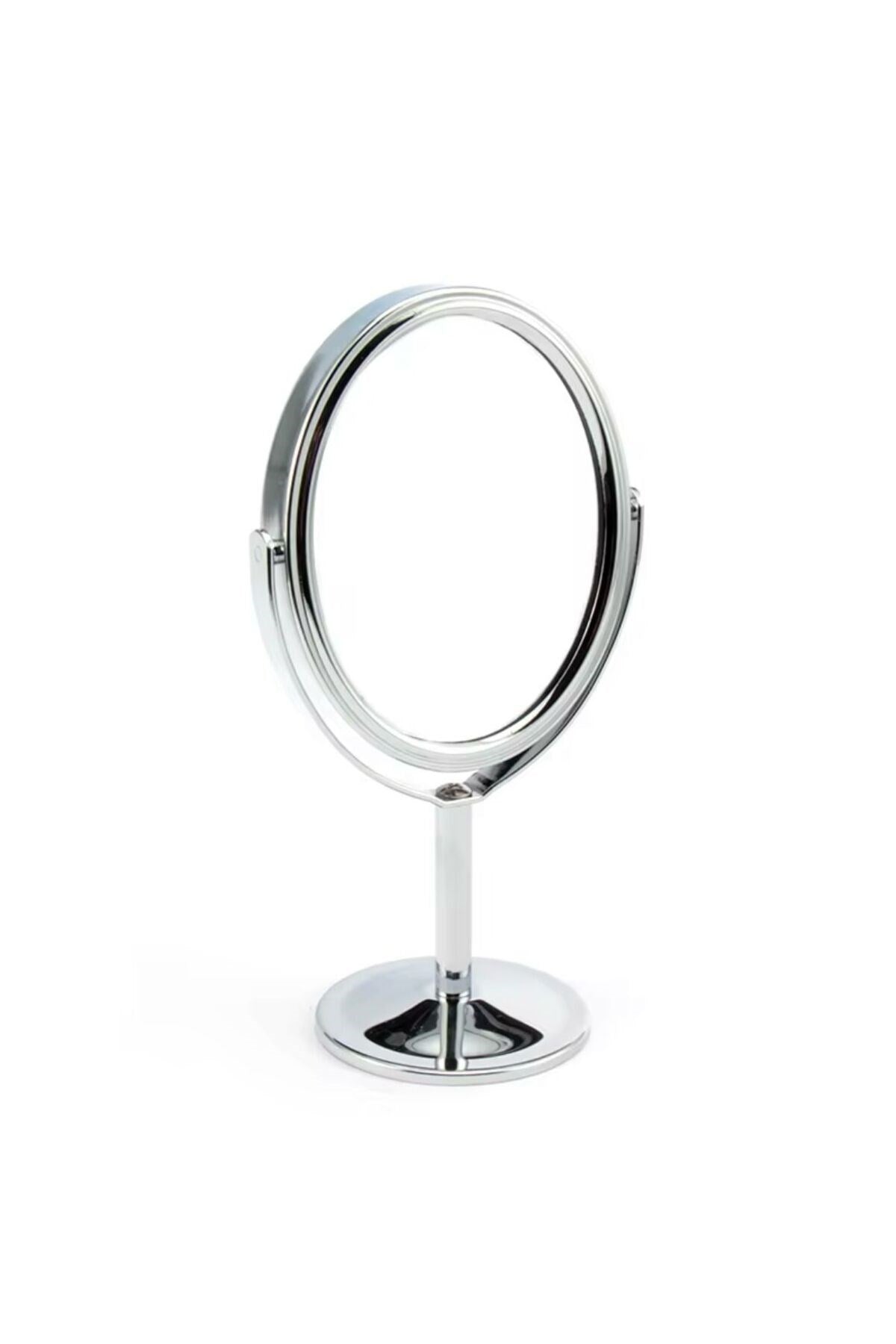 Oval Masaüstü Ayaklı 360° Dönebilen, İşyeri, Seyahat İçin Mini Krom Ayna 15X25CM