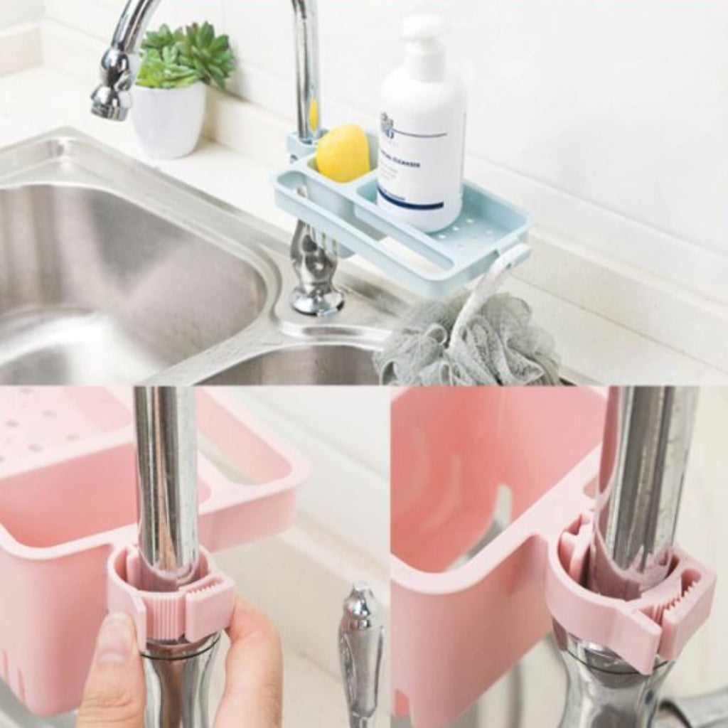 Musluğa Takılan Sünger Havlu Askılı Sabun Hazneli mutfak Banyo Lavabo Düzenleyici Organizer