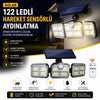 3'lü 122 LEDLİ Güneş Enerjili Hareket Sensörlü Aydınlatma, Dış Mekan Duvar ve Bahçe Lambası Solar LED