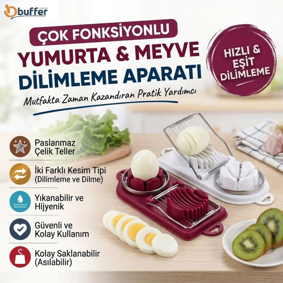 Çok Fonksiyonlu Eşit Yumurta ,Meyve Dilimleyici Kesici Aparat